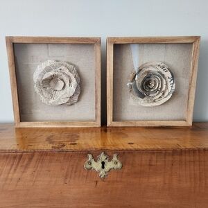 Set of 2 Framed Shadowbox Newspaper Flower Wall Hangings